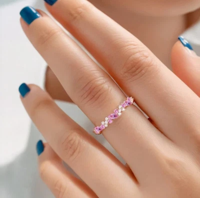 Pink sapphire Ring Birthday Anniversary Christmas Gift For Her 925 Solid Silver - Image 1 of 3