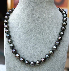 Collar de joyería de perlas naturales negro tahitiano genuino de 8-9 mm 18-36" PN1772 - Imagen 1 de 15
