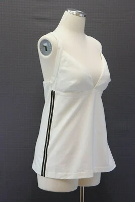 Regata feminina Brunello Cucinelli listra de algodão com miçangas cruzada tamanho M A176 nova com etiquetas $1195 - Imagem 1 de 4