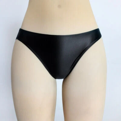 Women Panties Shiny Satin Briefs Knickers Opaque Gym Low Waist Shorts Underwear - Image 1 of 4