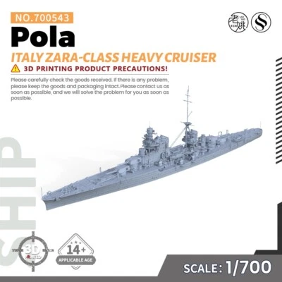 SSMODEL SSC700543 1/700 Modellino Militare Kit Italia Classe Zara Heavy Cruiser Pola - Immagine 1 di 4