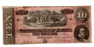 CONFEDERADO ESTADOS UNIDOS EE.UU. Billete 10 Dólares 1864 GUERRA CIVIL GUERRA VF - Picture 1 of 2