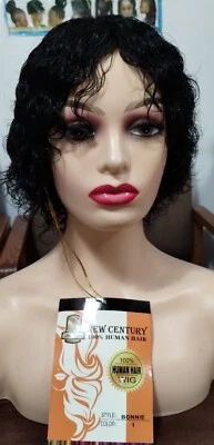 Short Afro wet and wavy Curly Wigs Soft Human Hair Natural US - Image 1 of 4