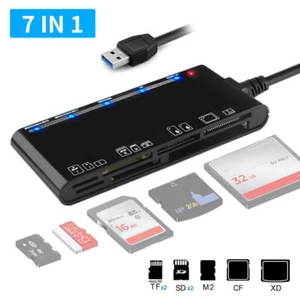 7-IN-1 USB 3.0 Memory Card Reader High-Speed Adapter for Micro SD SDXC CF SDHC - Afbeelding 1 van 10