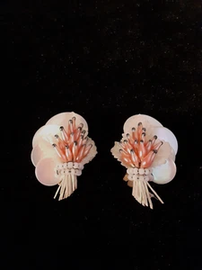 Vintage Louis Rousselet Faux Pearl Bouquet Clip Earrings Made in France - Picture 1 of 15