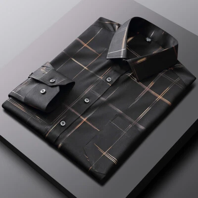 Mens Dress Shirts Formal No Ironing Elastic Long Sleeves Business Casual Shirts - Image 1 of 4