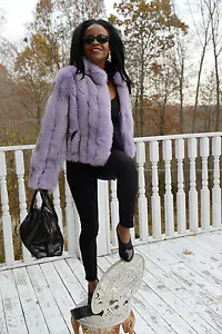 New Elegant Bloomingdale's lavender fox Fur Coat Bolero jacket Stroller S-M 4-8 - Picture 1 of 12