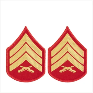 Vanguard MARINE CORPS CHEVRON: SERGEANT - GOLD EMBROIDERED ON RED, FEMALE - Picture 1 of 1
