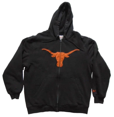 Sudadera con capucha negra pesada con cremallera Foot Locker para hombre con bolsillos - logotipo Longhorn grande usada Foto 1 de 4