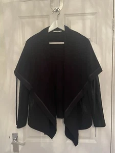 ELAINE KIM ~ Black Leather & Cotton Jersey Hooded Jacket ~ Size S - Picture 1 of 12