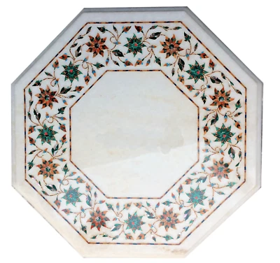 18" Marble Table Top marquetry floral inlay art Home Decor - Image 1 of 2