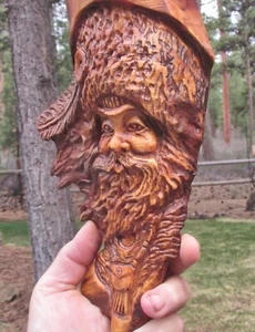Wood Spirit Carving Old West Western Tree Knot Head Art Sculpture Mountain Man - Picture 1 of 6