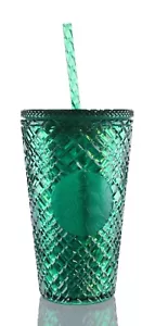 STARBUCKS ASIA LIMITED DARK GREEN CRYSTAL COLD TUMBLER + STRAW 16 FL OZ - Picture 1 of 3