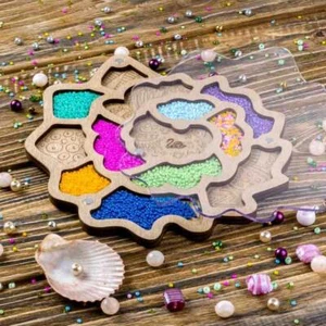 Bandeja organizadora de cuentas de madera con tapa "Seashell" - Imagen 1 de 4