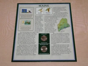AMERICA THE BEAUTIFUL 10" X 9" 2 STATE QUARTERS COINS 2012 & STAMPS MAINE - Picture 1 of 8