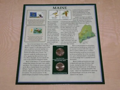AMERICA THE BEAUTIFUL 10" X 9"  2 STATE QUARTERS COINS 2012 & STAMPS MAINE - Image 1 of 4