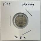 1917 Norway Silver 10 Ore Coin - Foreign Silver Coin