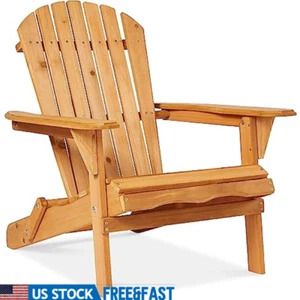 Folding Adirondack Chair Outdoor Wooden Lounge Furniture Patio Garden Fire Pit - Picture 1 of 5