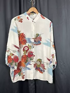 Zitrone Santa Monica 100 % Seide Kimono Stil asiatische Koi Knopfleiste Hemd Medium - Bild 1 von 8