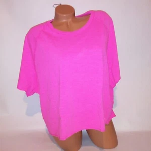Victoria Secret PINK Crop Top Neon Pink Solid Short Sleeve Crew Neck Raw Cut Hem - Picture 1 of 16