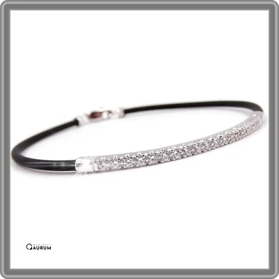 Bracciale Tennis Uomo Donna in argento e Caucciù Braccialetto Rodio Oro Bianco - Immagine 1 di 4