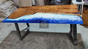 Blue Epoxy River Dining Table Live Edge Wood Coffee Table Epoxy Resin Furniture - Picture 1 of 6
