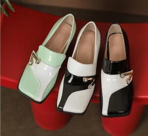 Damenschuhe quadratische Zehenpartie klobiger Absatz Slipper Mary Jane elegante Schuhe - Bild 1 von 14