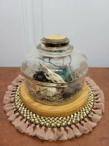 Terrarium In Antique Oil Lamp Glass. Crystals Wood Moss Stone Rock Handmade Art  - Picture 1 of 5