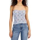 Crave Fame Womens Blue Smocked Floral Strapless Top Shirt Juniors XS BHFO 6105
