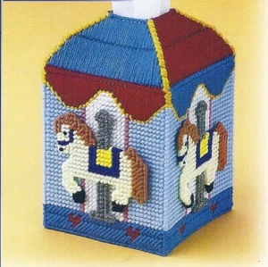 *COUNTY FAIR CAROUSEL TISSUE BOX COVER TO STITCH**PLASTIC CANVAS PATTERN** - Picture 1 of 1