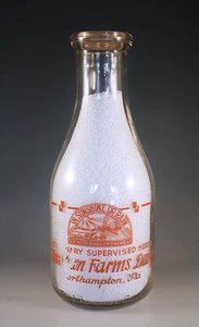 VINTAGE HOWERTOWN FARMS DAIRY NORTHAMPTON, PA CREAM TOP, PYRO MILK BOTTLE, BABY - Picture 1 of 7