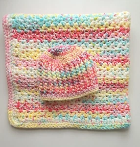 Handmade Crochet Baby Blanket Ice Cream and Sprinkles with Newborn Hat - Picture 1 of 3