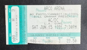 1991 L.A. Guns & ACDC Concert Ticket Stub 6/15/91 - Arco Arena, Sacramento Ca. - Picture 1 of 1