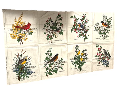 American song birds fabric by Cranston 8 squares of birds, flowers &  branches - Image 1 of 4