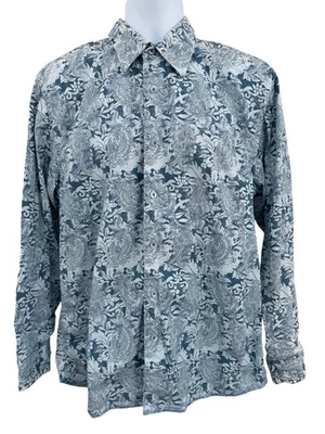 Indigo Palms Tailored Fit Blue Paisley Floral Long Sleeve Shirt Mens Size Large - Image 1 of 4