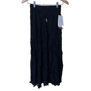 Access Midi Skirt Womens Medium M Black Crinkle Gauze Pull On Witchy Goth Boho - Picture 1 of 7