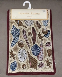 Küsten Gobelin Läufer 13”x72” Muscheln weinrot blau weiß - Bild 1 von 9