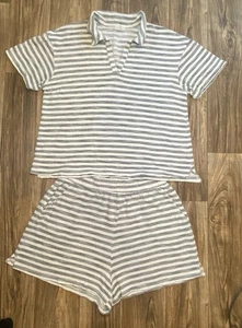 Anthropologie T.La Women’s Polo Lounge 2 Pieces XL Ivory & Black Stripe - Picture 1 of 16