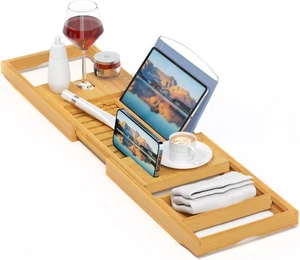 Luxury Bathtub Caddy Tray,Bamboo Bathtub Tray Caddy - Wood Bath Tray Expandable, - Picture 1 of 12