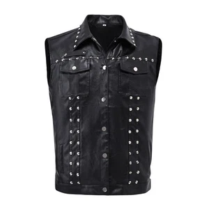 Chaleco de Verano para Hombres Calce Ajustado Remache Sin Mangas Camisola Motociclista Punk Chaleco Ajustado Prendas para el torso - Imagen 1 de 8