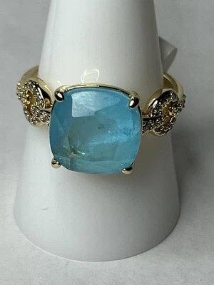 Anillo Bomb Party Original Talla 10 “Boundless Loop” LC Cuarzo Azul Aqua Sobre Dorado Foto 1 de 4