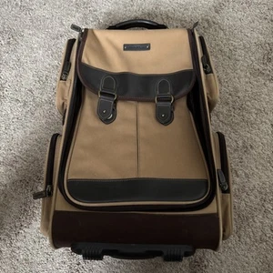 Vintage Eddie Bauer Canvas & Leather Luggage 22" Roller Bag Carry On Suitcase - Picture 1 of 15