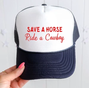 Save a Horse, Ride a Cowboy, Navy Blue Otto Brand Men's and Women's Trucker Hat - Foto 1 di 5