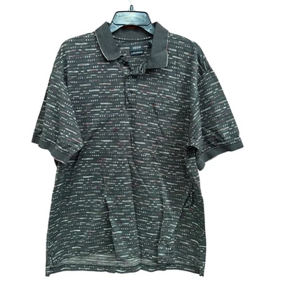 Camisa Polo IZOD Para Hombres Estampado Geométrico Doble Algodón Mercerizado Negra Grande Foto 1 de 4