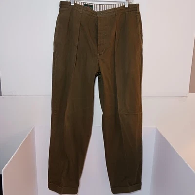Pantalones de Colección J.Crew Plisados Puños Verde Oliva Para Hombre 34X32 Botón Mosca EE. UU. Foto 1 de 4