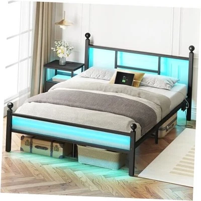  Size Bed Frame with Charging Station, Metal Bed Frame with Port and Full Black - Image 1 of 4
