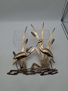 Vintage Brass Crane Wall Hanging MCM 1960's Cranes in Reeds - Picture 1 of 14