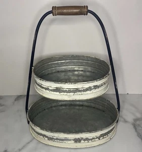 Obstkorb Schale 2 Etagen Landhaus weiß verzinkt Metall 14" hoch Dekor Display - Bild 1 von 24