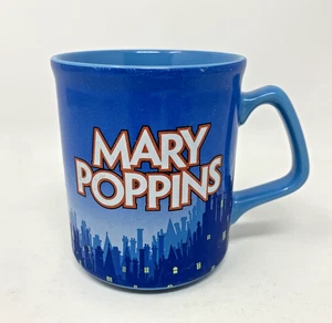 Disney Mary Poppins Silhouette Mug 10 oz Cup Blue Cityscape Umbrella Broadway - Picture 1 of 11