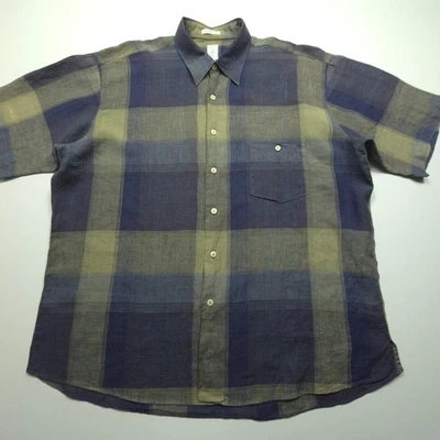 Camisa De Colección Birmania Bibas Para Hombres XL Azul Marrón Lino Natural Puro Años 90 Ocio Informal Foto 1 de 4